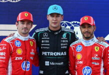 Charles Leclerc, George Russell, Lewis Hamilton